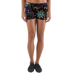 Gold Teal Snowflakes Yoga Shorts by Grandong