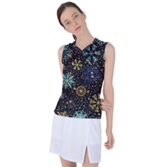 Gold Teal Snowflakes Women s Sleeveless Sports Top by Grandong