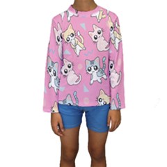 Cute Animal Little Cat Seamless Pattern Kids  Long Sleeve Swimwear by Grandong