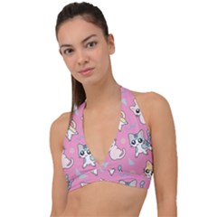 Cute Animal Little Cat Seamless Pattern Halter Plunge Bikini Top by Grandong