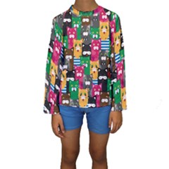 Cat Funny Colorful Pattern Kids  Long Sleeve Swimwear by Grandong