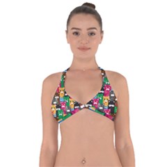 Cat Funny Colorful Pattern Halter Neck Bikini Top by Grandong