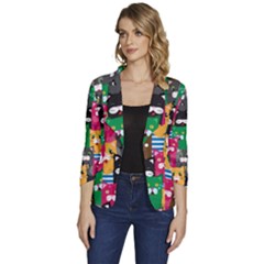 Cat Funny Colorful Pattern Women s One-button 3/4 Sleeve Short Jacket by Grandong