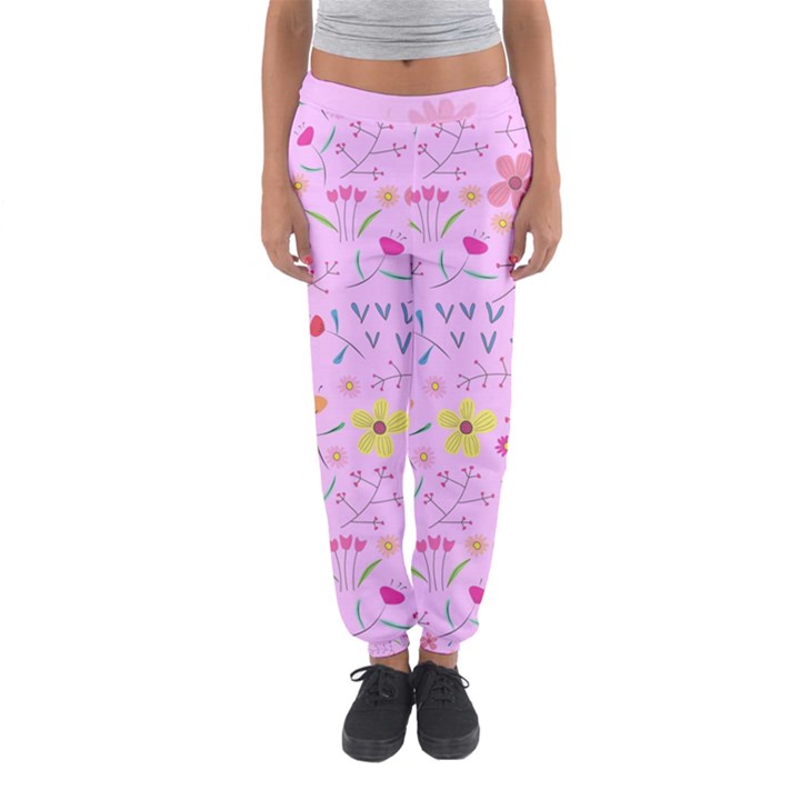 Pink Flowers Pattern Women s Jogger Sweatpants