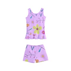 Pink Flowers Pattern Kids  Boyleg Swimsuit by Grandong