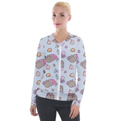 Pusheen Cat Cute Velvet Zip Up Jacket by Grandong