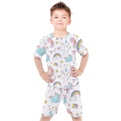 Unicorn Diamond Rainbow Shooting Star Kids  T-shirt And Shorts Set by Grandong