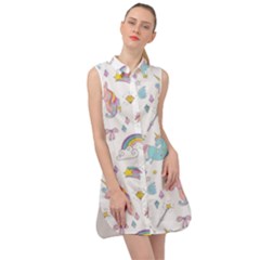 Unicorn Diamond Rainbow Shooting Star Sleeveless Shirt Dress by Grandong