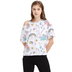 Unicorn Diamond Rainbow Shooting Star One Shoulder Cut Out T-shirt by Grandong