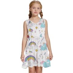 Unicorn Diamond Rainbow Shooting Star Kids  Sleeveless Tiered Mini Dress by Grandong