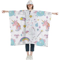 Unicorn Diamond Rainbow Shooting Star Women s Hooded Rain Ponchos by Grandong