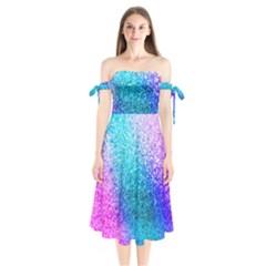 Rainbow Color Colorful Pattern Shoulder Tie Bardot Midi Dress by Grandong