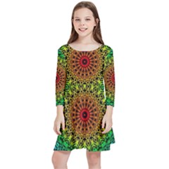 Rainbow Mandala Abstract Pastel Pattern Kids  Quarter Sleeve Skater Dress by Grandong