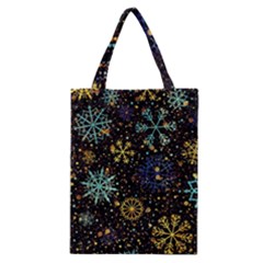 Gold Teal Snowflakes Classic Tote Bag by Grandong