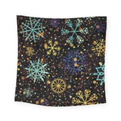 Gold Teal Snowflakes Square Tapestry (small)