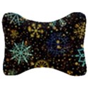 Gold Teal Snowflakes Velour Seat Head Rest Cushion View1
