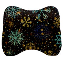 Gold Teal Snowflakes Velour Head Support Cushion by Grandong