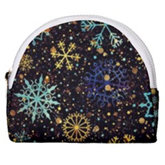 Gold Teal Snowflakes Horseshoe Style Canvas Pouch by Grandong