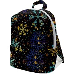 Gold Teal Snowflakes Zip Up Backpack by Grandong