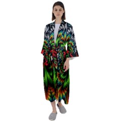 Kaleidoscopic Tropic Maxi Satin Kimono by Grandong