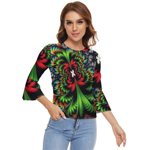 Kaleidoscopic Tropic Bell Sleeve Top by Grandong