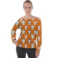 Cute Penguin Funny Pattern Off Shoulder Long Sleeve Velour Top by Grandong