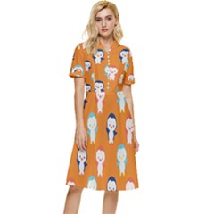 Cute Penguin Funny Pattern Button Top Knee Length Dress by Grandong