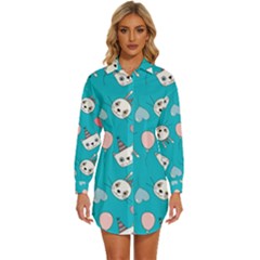 Cat Bunny Womens Long Sleeve Shirt Dress