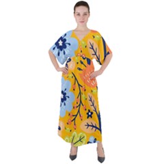 Floral Pattern Adorable Beautiful Aesthetic Secret Garden V-Neck Boho Style Maxi Dress