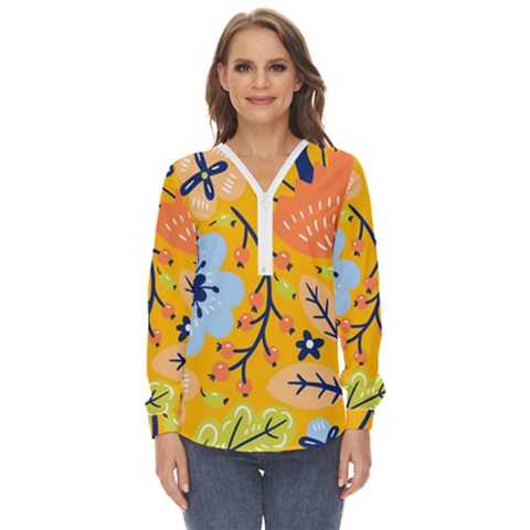 Floral Pattern Adorable Beautiful Aesthetic Secret Garden Zip Up Long Sleeve Blouse by Grandong