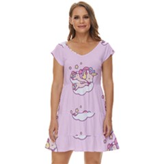 Unicorn Clouds Colorful Cute Pattern Sleepy Short Sleeve Tiered Mini Dress by Grandong