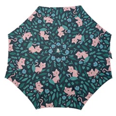 Cat Cute Flowers Leaves Pattern Straight Umbrellas by Grandong