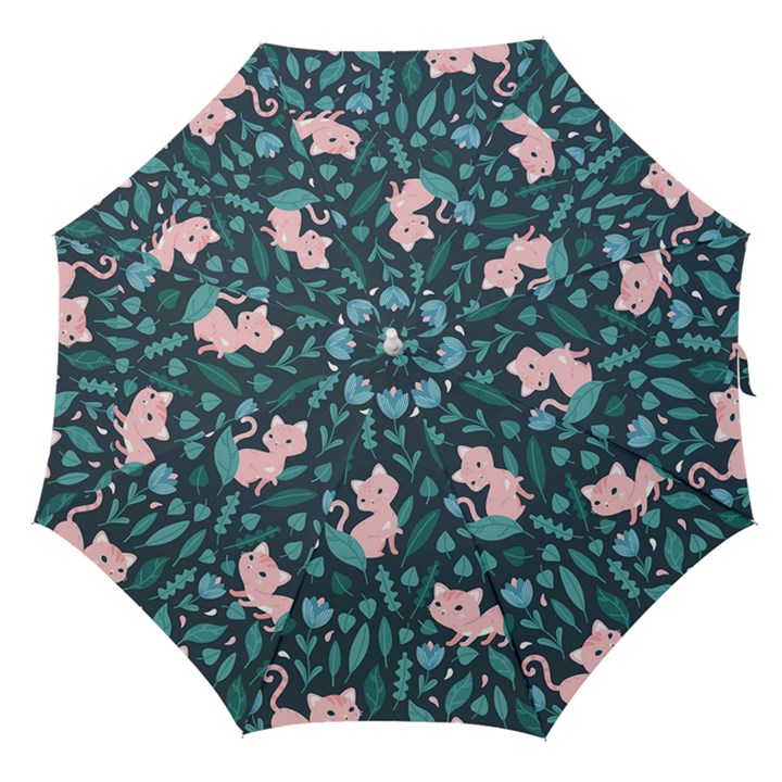 Cat Cute Flowers Leaves Pattern Straight Umbrellas