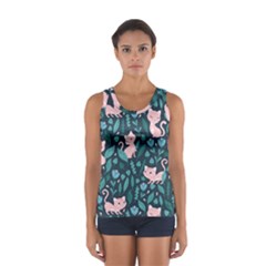 Cat Cute Flowers Leaves Pattern Sport Tank Top 