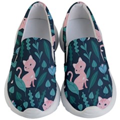 Cat Cute Flowers Leaves Pattern Kids Lightweight Slip Ons by Grandong