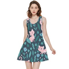 Cat Cute Flowers Leaves Pattern Inside Out Reversible Sleeveless Dress by Grandong