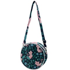 Cat Cute Flowers Leaves Pattern Crossbody Circle Bag by Grandong