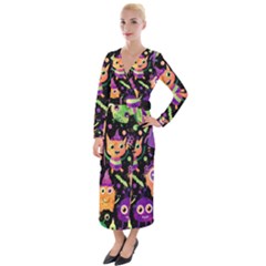 Fun Halloween Monsters Velvet Maxi Wrap Dress by Grandong