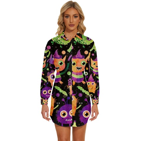Fun Halloween Monsters Womens Long Sleeve Shirt Dress by Grandong