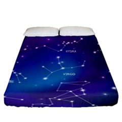 Realistic Night Sky Poster With Constellations Fitted Sheet (queen Size) by Grandong