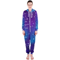Realistic Night Sky Poster With Constellations Hooded Jumpsuit (Ladies)