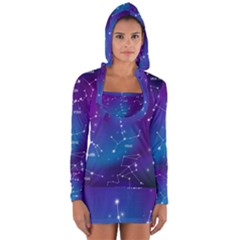 Realistic Night Sky Poster With Constellations Long Sleeve Hooded T-shirt