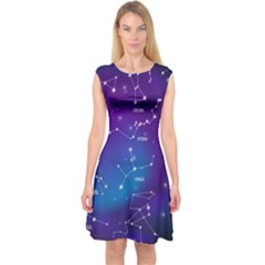 Realistic Night Sky Poster With Constellations Capsleeve Midi Dress by Grandong