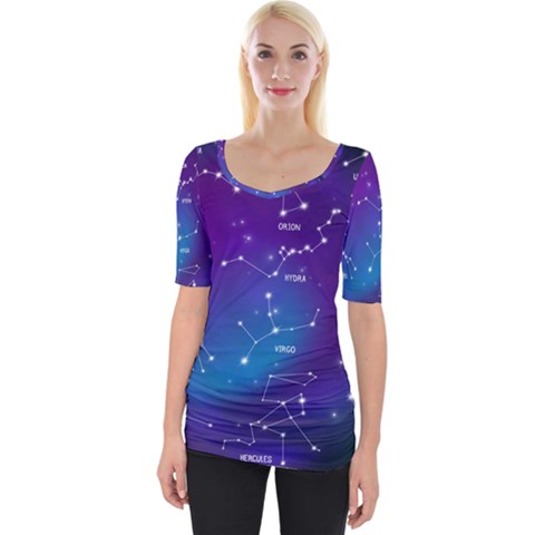 Realistic Night Sky Poster With Constellations Wide Neckline T-shirt by Grandong