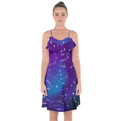 Realistic Night Sky Poster With Constellations Ruffle Detail Chiffon Dress