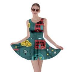 Seamless Pattern Hand Drawn With Vehicles Buildings Road Skater Dress by Grandong