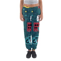 Seamless Pattern Hand Drawn With Vehicles Buildings Road Women s Jogger Sweatpants by Grandong