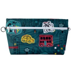 Seamless Pattern Hand Drawn With Vehicles Buildings Road Handbag Organizer by Grandong