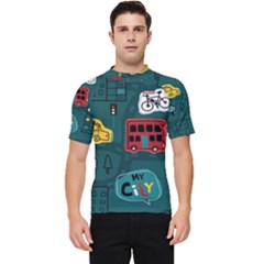 Seamless Pattern Hand Drawn With Vehicles Buildings Road Men s Short Sleeve Rash Guard by Grandong