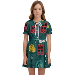 Seamless Pattern Hand Drawn With Vehicles Buildings Road Kids  Sweet Collar Dress by Grandong